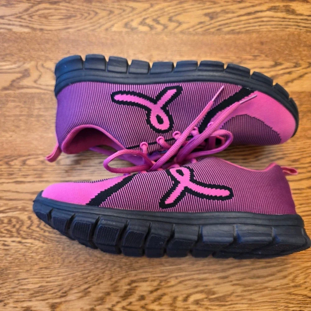 Pink Ribbon Breast Cancer Awareness Size 9 Knit Athletic‎ Sneakers Pink Black